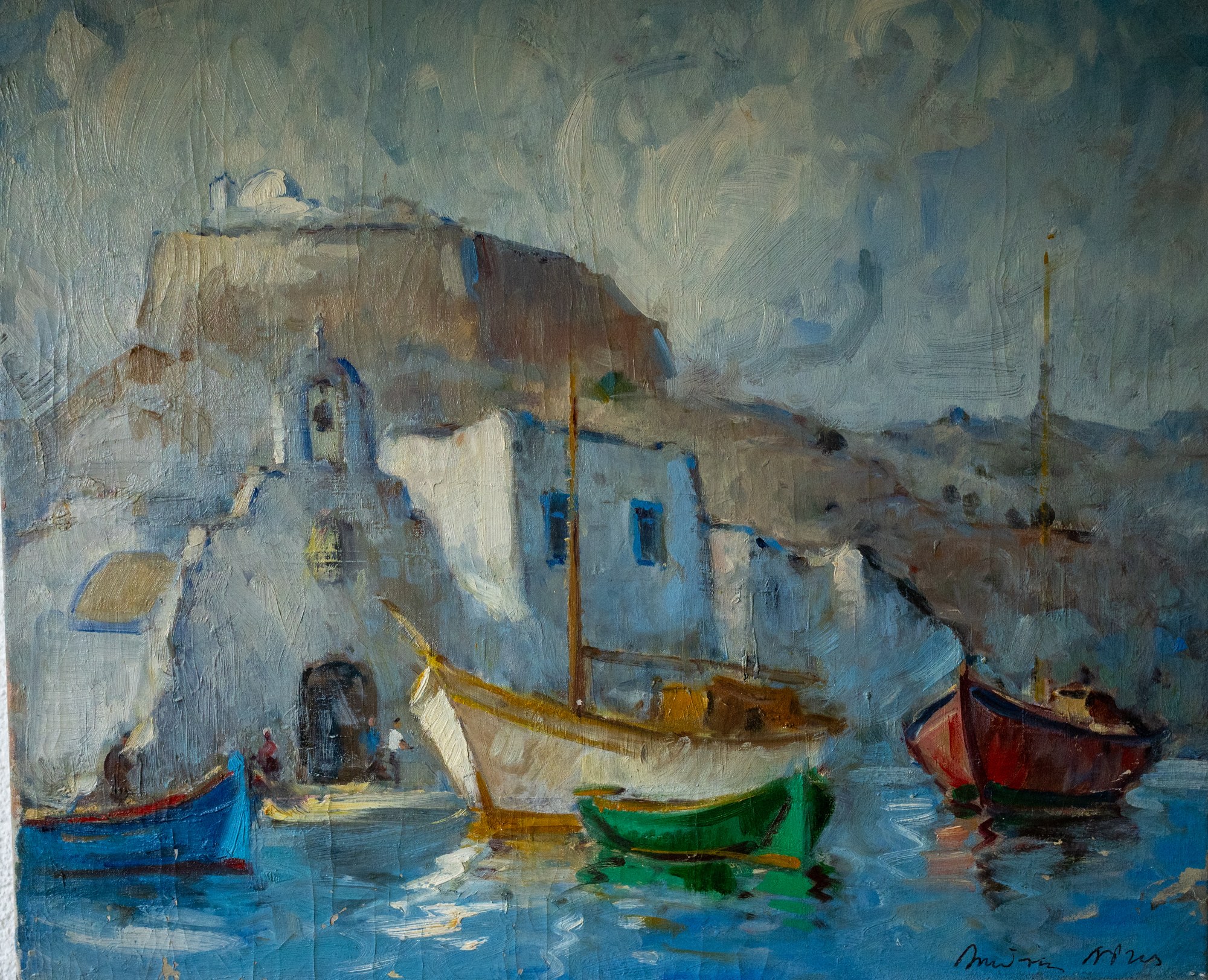 Antonis Ninos – Νησιώτικο λιμάνι με βάρκες